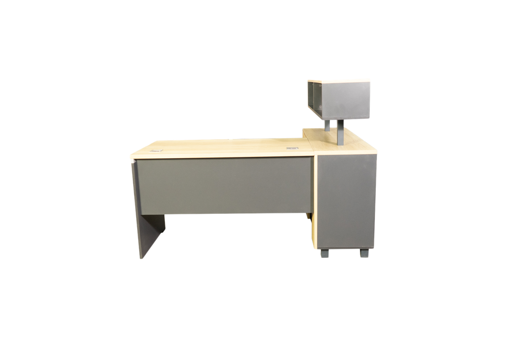 [OZ-TS01M]Estacion de trabajo para 1 persona con retorno medidas de la estacion de trabajo: 63" Largo frente X 24"Prfundiad cubierta de trabajo X 29.5" altura piso a cubiert de trabajo medidas del retorno: 47.2" X 15.7" X 47.2" en color maple con gris linea AJN™