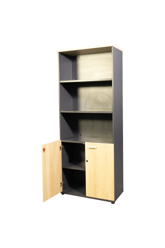 Gabinete con puertas en tono maple con gris linea AJN