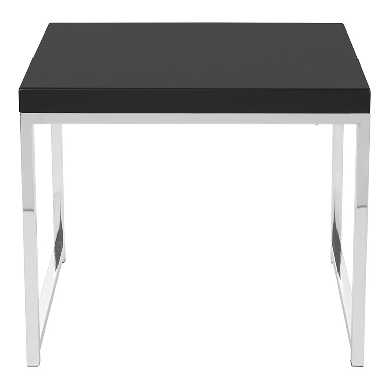 Mesa esquinera wallstreet con marco cromado Cubierta en color negro  en melamina medidas de 22” x 15” x 18”