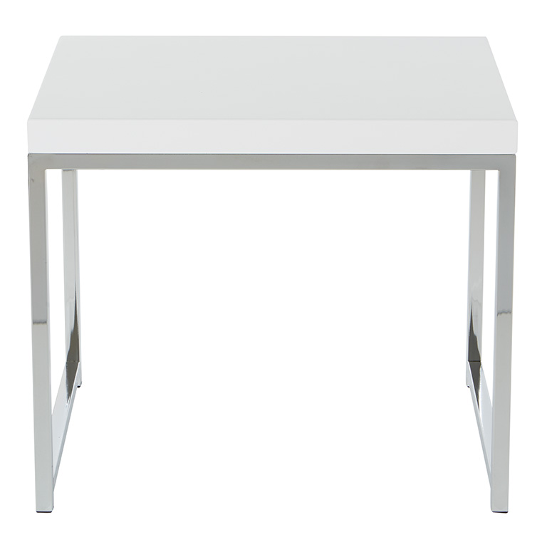 Mesa esquinera wallstreet con marco cromado Cubierta en color blanco en melamina medidas de 22” x 15” x 18” 