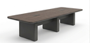 Mesa de sala de juntas rectangular color gris con dimensiones de 125.98" de largo x 47.24" de ancho x 29.52" de alto