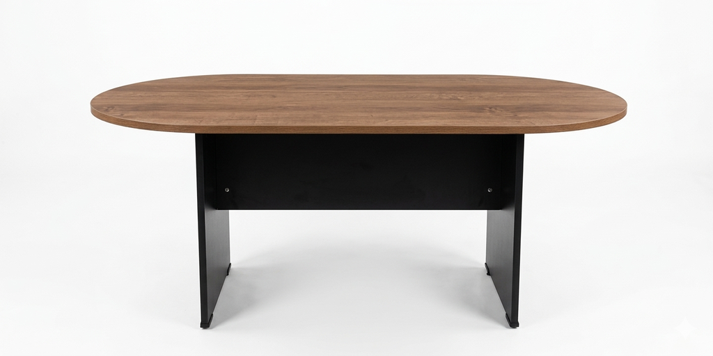 Mesa de sala de juntas con dimensiones de 70" largo x 35.45" ancho x 29.5" alto color cafe con negro Marca AJN