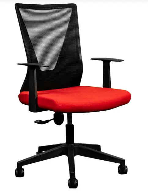 Silla Secretarial [HT-7068BEXRD] respaldo en malla con brazos.