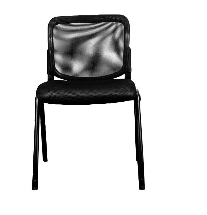 Silla de visita color negro respaldo en malla y asiento en tela apilable.