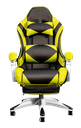 Silla Gamer color negro con amarillo con brazos y descansa pies.