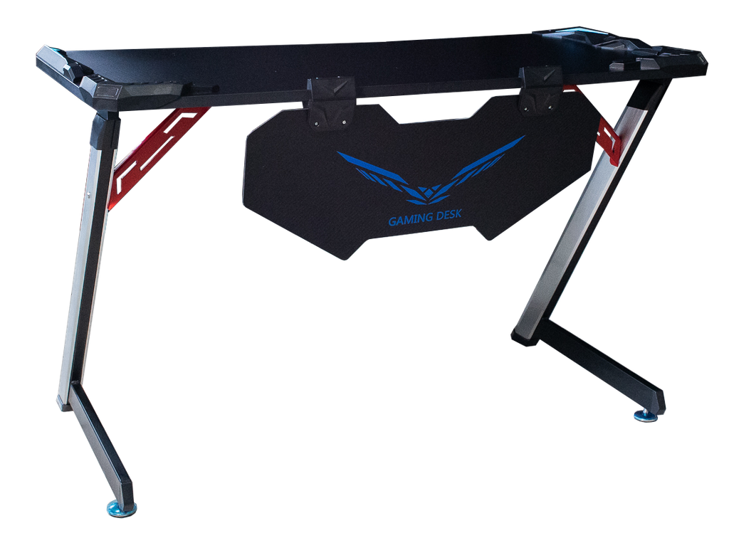 Escritorio gamer color negro cubierta 18mm en fibra de carbono, faldón y luces led AJN Furniture™                 Medidas: 120cm ancho x 60cm fondo x 75cm alto