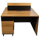 Estación  de trabajo para 2 personas color café roble con negro con cajonera con llave AJN Furniture™ Medidas: 120cm largo x 120cm ancho x 75cm alto