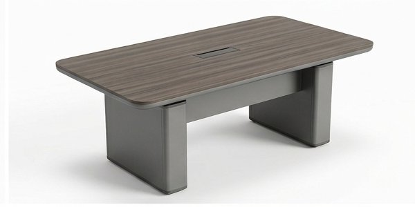 Mesa de sala de juntas rectangular color gris con dimensiones de 94.48" de largo x 47.24" de ancho x 29.52" de alto para 6-8 personas