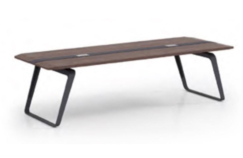Mesa de juntas ejecutiva medidas de 125” L x 47.24” Ancho x 29.5” alto color nogal americano.