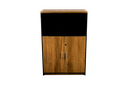 Gabinete color café roble con negro con la parte superior descubierta, dos puertas con sistema de llave incluye un entrepaño de altura ajustable AJN Furniture™ Medidas: de 78cm largo x 38cm ancho x 120cm alto