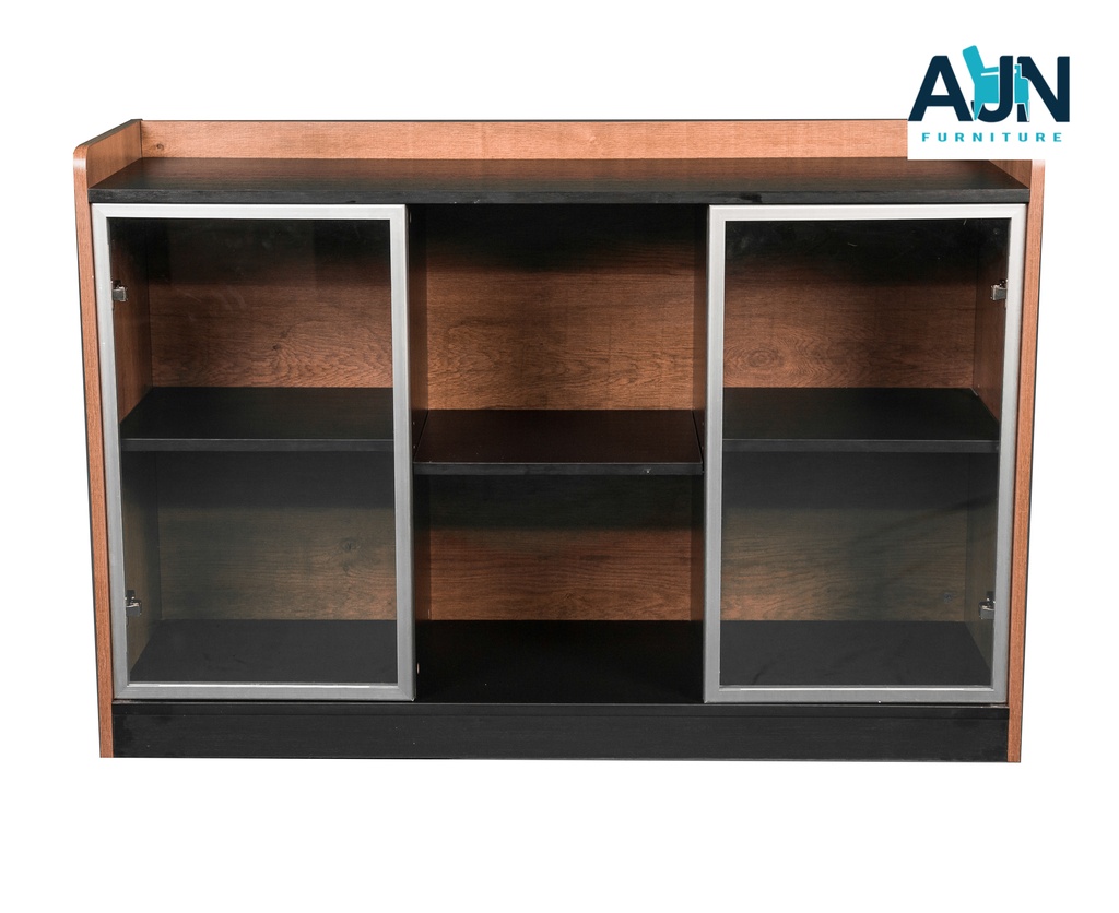 Credenza de melamina con 2 puertas de vidrio 120cm ancho x 80cm alto x 40 profundidad