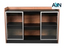 Credenza de melamina color cafe roble con negro con 2 puertas de vidrio AJN Furniture™                                            Medidas: 120cm largo x 40 ancho x 80 alto