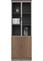 Gabinete color café roble con negro con 2 puertas de vidrio y 2 de madera AJN Furniture™ Medidas: 80cm largo x 40cm ancho x 200cm alto