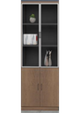 Gabinete color café roble con negro con 2 puertas de vidrio y 2 de madera AJN Furniture™ Medidas: 80cm largo x 40cm ancho x 200cm alto