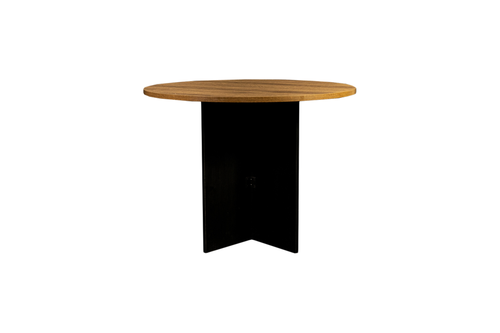 Mesa sala de juntas en color café roble con negro AJN Furniture™ Medidas: 90cm diámetro x 45cm alto