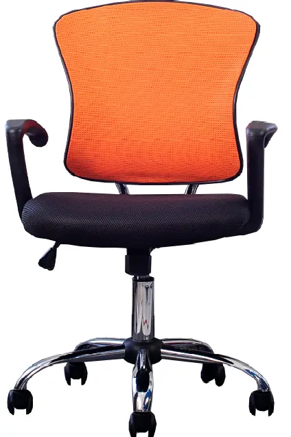 Silla Secretarial color negro con naranja con brazos en malla
