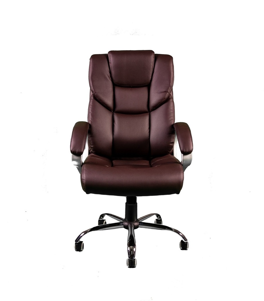 Silla ejecutiva color negro en vinilpiel, respaldo alto con regulador de tensión, brazos fijos acolchonados AJN Furniture™ 