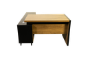 Escritorio en forma de L color café roble con negro, retorno lado izquierdo o derecho AJN Furniture™                       Medidas: 140cm largo x 70cm ancho x 75cm alto Retorno: 160cm largo x 40cm ancho x 63cm alto 