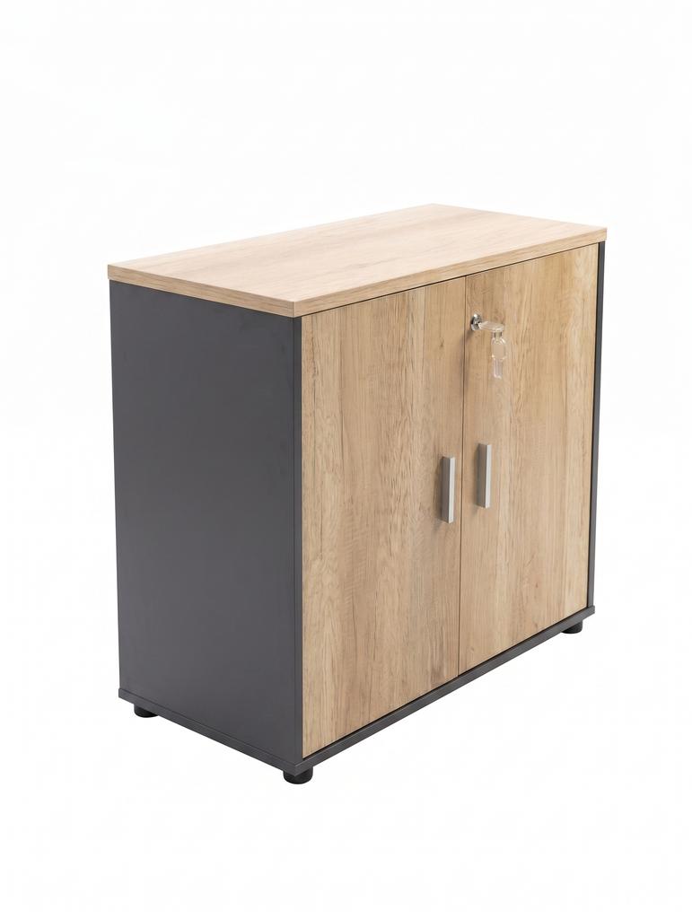 Gabinete color maple con gris de 2 puertas con sistema de llave AJN Furniture™ Medidas: 80cm largo x 40cm ancho x 75cm alto