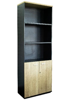 Gabinete con puertas en tono maple con gris linea AJN