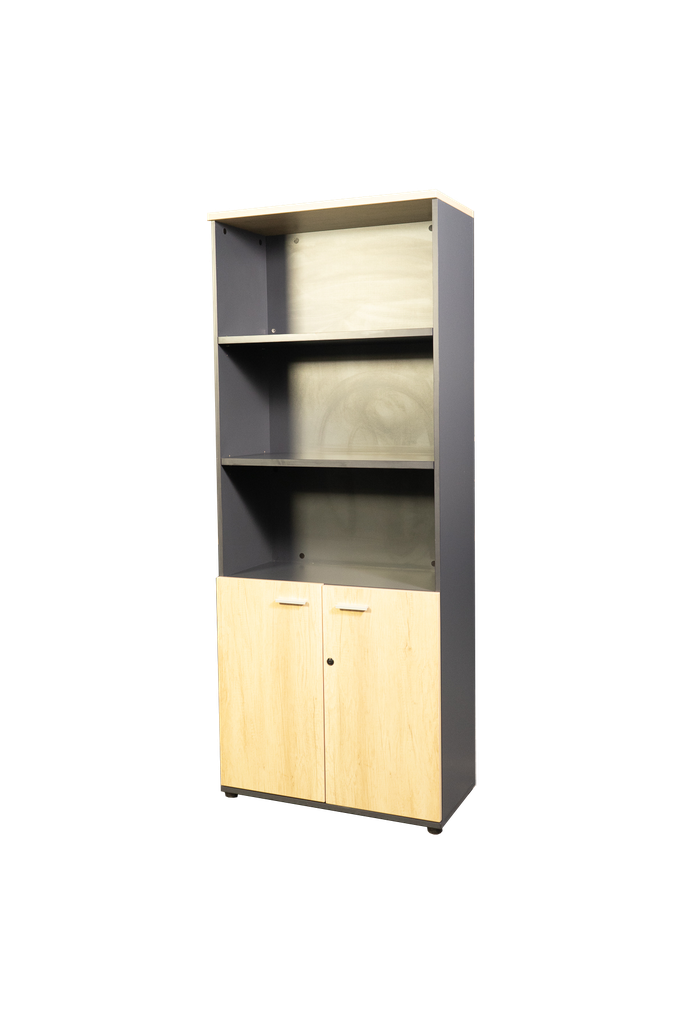 Gabinete con puertas en tono maple con gris linea AJN