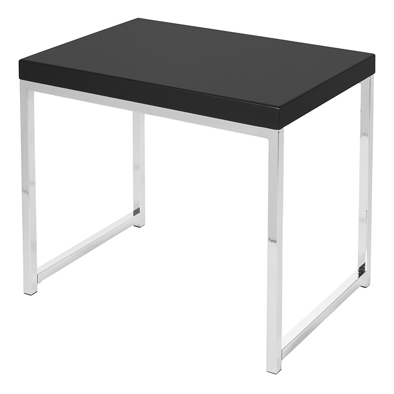 Mesa esquinera wallstreet con marco cromado Cubierta en color negro  en melamina medidas de 22” x 15” x 18”