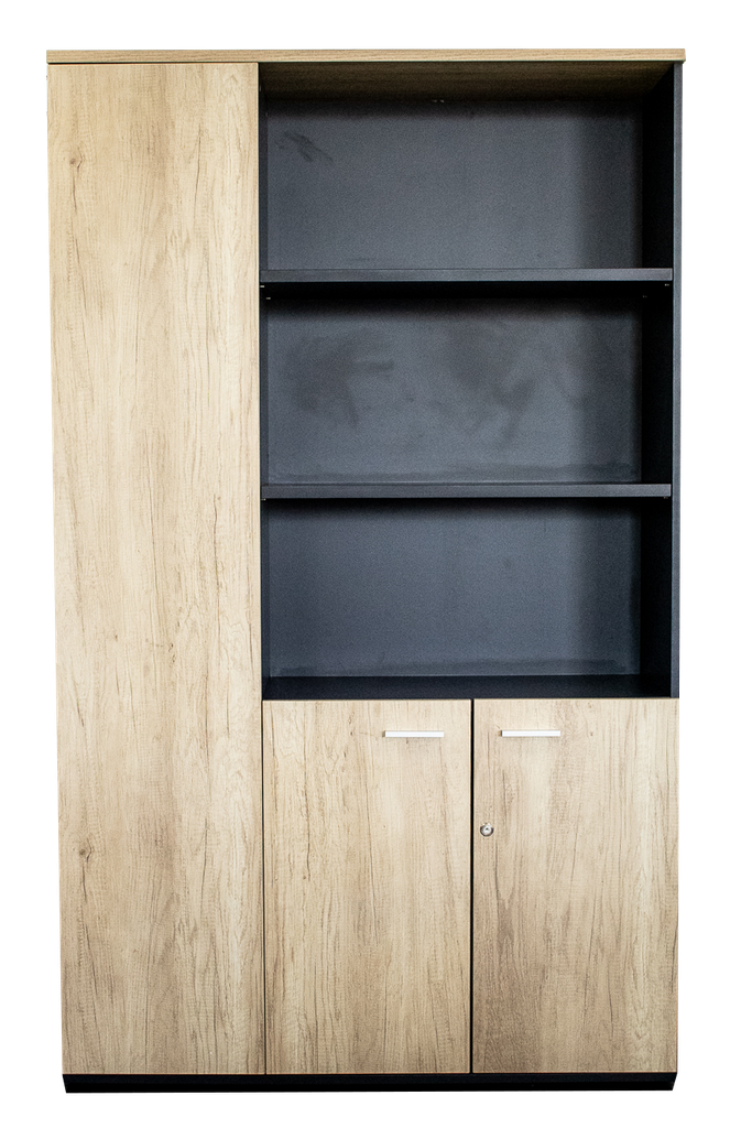 Gabinete color maple con gris con 3 puertas de madera AJN Furniture™  Medidas: 120cm ancho x 40cm fondo 200cm alto