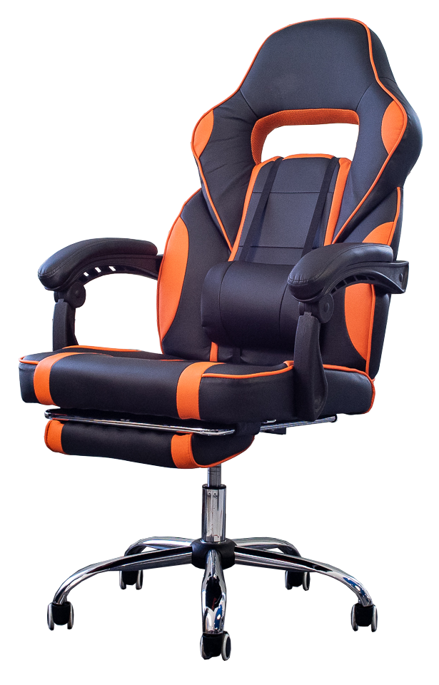 [S-109]SILLA GAMING COLOR NEGRO CON NARANJA BASE CROMADA