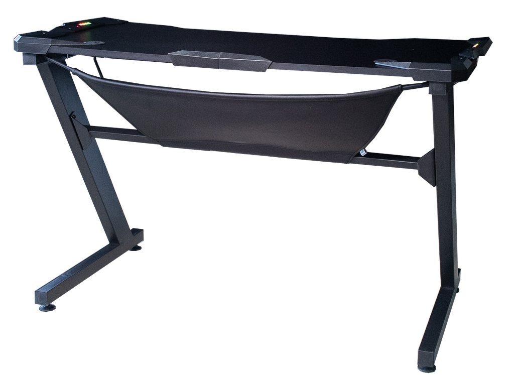 Escritorio gamer color negro mate cubierta 18mm en fibra de carbono, faldón y luces led AJN Furniture™                 Medidas: 120cm largo x 60cm ancho x 75cm alto