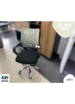 [HT-750BGY]Silla semiejecutiva en malla color gris para ventilacion y frescura y asiento en tela color negro, con base tipo estrella cromada con 5 ruedas marca AJN Furniture.
