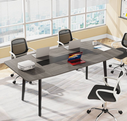 [HOGA-C0846] [HOGA-C0846]Mesa de conferencis moderna en forma de barco dimensiones de 70” x 30” x 29.5” color gris con negro.