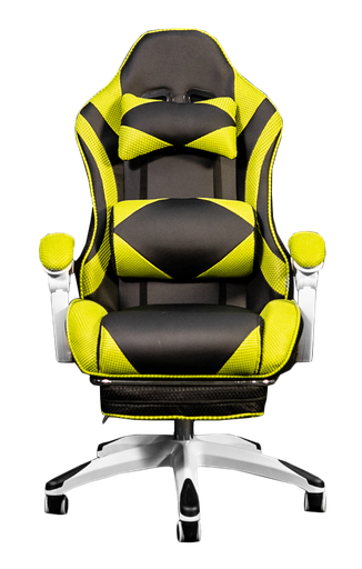[S-107] Silla Gamer color negro con amarillo con brazos y descansa pies AJN Furniture™ 