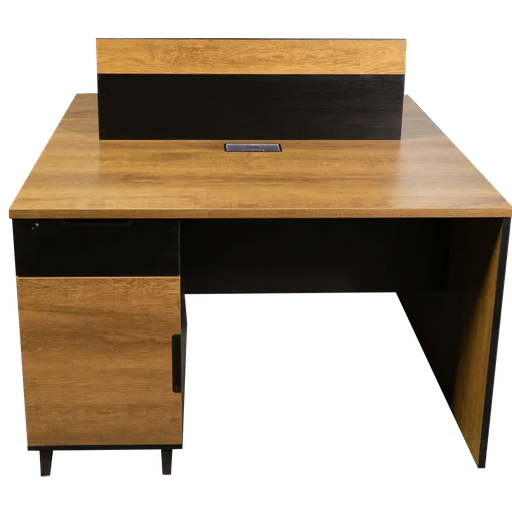 [OZ-1912] Estación  de trabajo para 2 personas color café roble con negro con cajonera con llave AJN Furniture™ Medidas: 120cm largo x 120cm ancho x 75cm alto