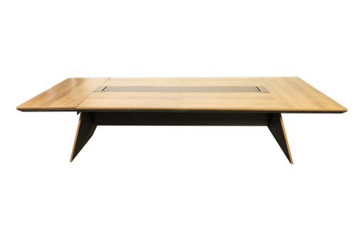 [OZ-1917-32] Mesa de juntas en color cafe roble medidas de 125” x 55” x 29.5” incluye dos paneles de conectividad .