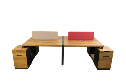 [OZ-1915-4] Estación de trabajo para 4 personas color café roble con negro con cajonera con llave Medidas: 260cm largo x 150cm ancho x 105cm alto