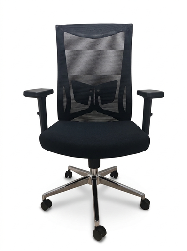 [YJ-9244] Silla de malla con descansa brazos fijos, respaldo reclinable, y base en cromo