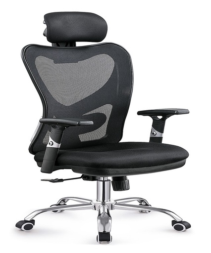 [YJ-6607] Silla ejecutiva color negro con descansa brazos ajustables, reposa cabeza ajustable y base en cromo en malla AJN Furniture™ 