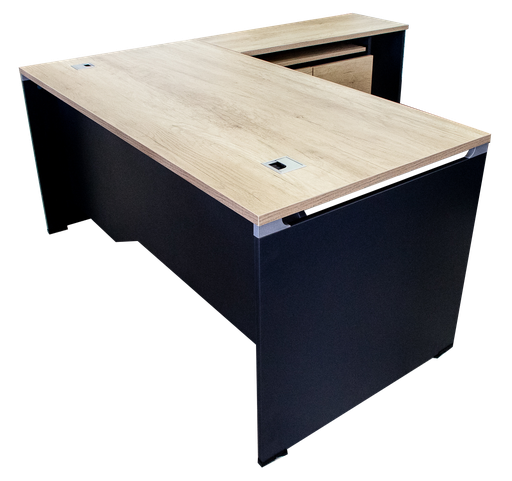 [OZ-EX02SETB] Escritorio en forma de L con cajones, medidas de 63” de frente x 63" de lado x 29.5" alto color maple con gris retorno izquierdo o derecho AJN™