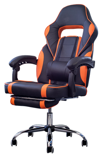 [S-109] [S-109]SILLA GAMING COLOR NEGRO CON NARANJA BASE CROMADA